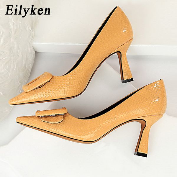 eilyken autumn new design yellow buckle women pumps shoes serpentine leather pointed toe stilettos high heels plus size 40, Black
eilyken autumn new design yellow buckle women pumps shoes serpentine leather pointed toe stilettos high heels plus size 40, Black