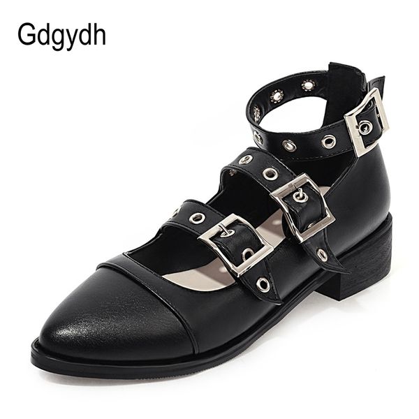 gdgydh punk style black leather gothic shoes women mary janes large size square heel pumps female footwear buckle strap