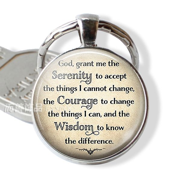 

serenity prayer religion god keychain inspirational quote key ring glass cabochon jewelry fashion pendant charm women gifts, Silver