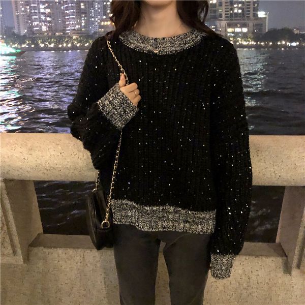 women's casual round neck oversized long sleeve chunky sweater crop loose knitted pullover jumper new winter thick k9018, White;black
women's casual round neck oversized long sleeve chunky sweater crop loose knitted pullover jumper new winter thick k9018, White;black