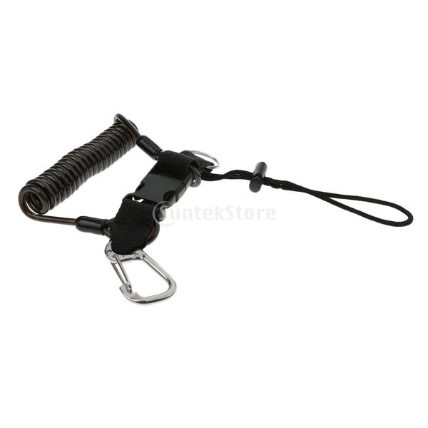 

safety stainless steel coil spring quick release buckle scuba diving dive lanyard with metal snap clip hook for camera equipment