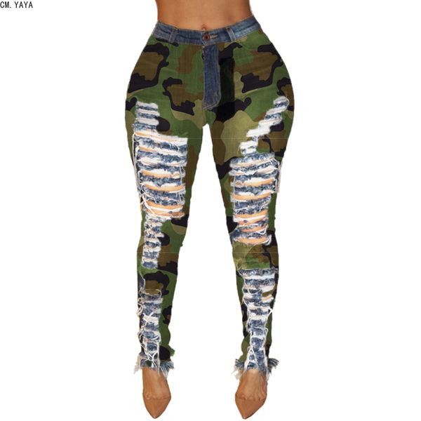 cm.yaya autumn winter female denim pants women high waist camouflage color fashion frayed hole long pencil trousers hsf2096, Blue
cm.yaya autumn winter female denim pants women high waist camouflage color fashion frayed hole long pencil trousers hsf2096, Blue
