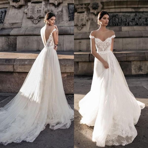 vintage wedding dresses 2020 sheer v neck backless bohemian off the shoulder lace appliqued sweep train wedding gowns, White
vintage wedding dresses 2020 sheer v neck backless bohemian off the shoulder lace appliqued sweep train wedding gowns, White