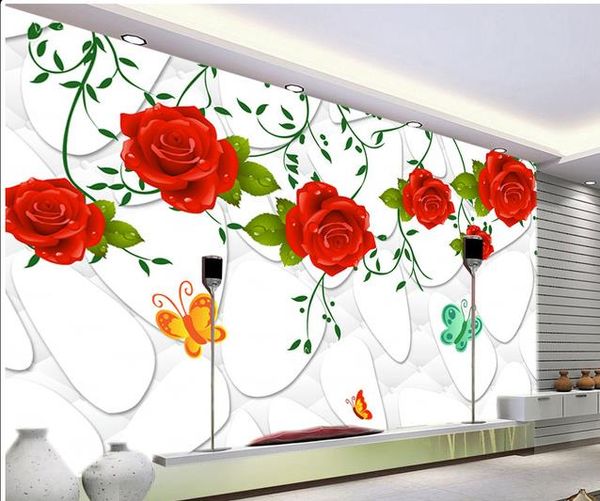 

Three-dimensional pattern red rose video wall mural 3d wallpaper 3d wall papers for tv backdrop