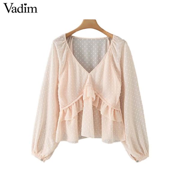 women's blouses & shirts vadim women dots design ruffled blouse v neck long lantern sleeve shirt female casual elegant chic solid blus, White
women's blouses & shirts vadim women dots design ruffled blouse v neck long lantern sleeve shirt female casual elegant chic solid blus, White
