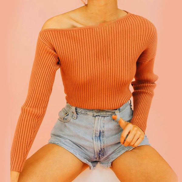 women sweater autumn winter knitted pullover sweater slim skew collar off shoulder jumper for women, White;black
women sweater autumn winter knitted pullover sweater slim skew collar off shoulder jumper for women, White;black