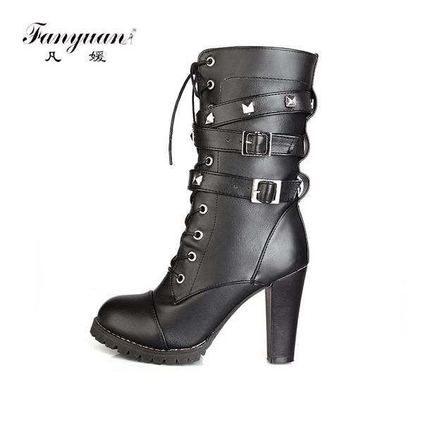 fanyuan women high heels boots winter fur women's shoes warm mid calf boots fashion buckle rivets lace up shoes, Black
fanyuan women high heels boots winter fur women's shoes warm mid calf boots fashion buckle rivets lace up shoes, Black