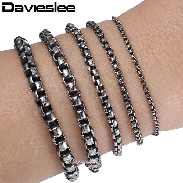 davieslee stainless steel round box chain bracelet for men gunmetal color link fashion jewelry wholesale bracelet 2-6mm lkbm130, Black
davieslee stainless steel round box chain bracelet for men gunmetal color link fashion jewelry wholesale bracelet 2-6mm lkbm130, Black
