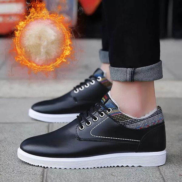 winter warm plus velvet shoes fashion casaul lace-up shoes wild designer male sneakers designer shoes man ing, Black