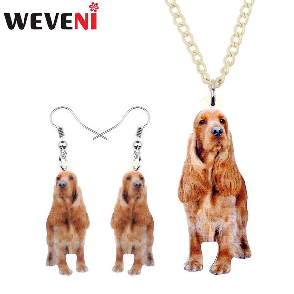 

weveni acrylic cute cocker dog necklace earrings jewelry sets teens fashion anime pet charm gift party accessory decoration bulk, Silver
