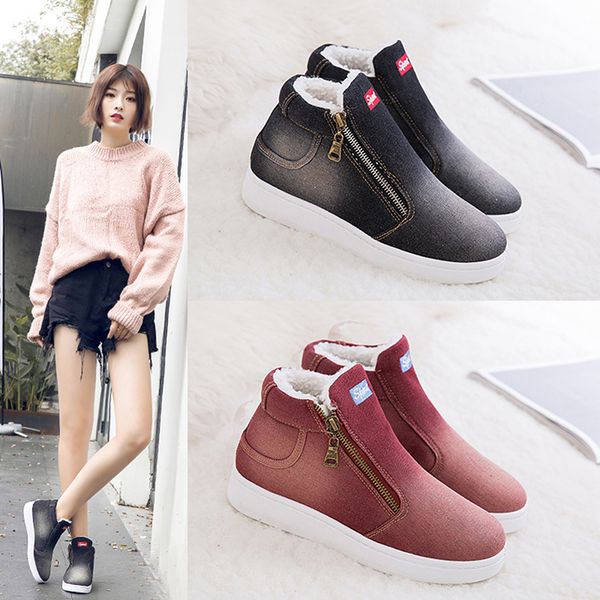 women denim snow boots platform warm fleeces classic high round toe flat casual shoes sneakers zapatos de mujer, Black
women denim snow boots platform warm fleeces classic high round toe flat casual shoes sneakers zapatos de mujer, Black