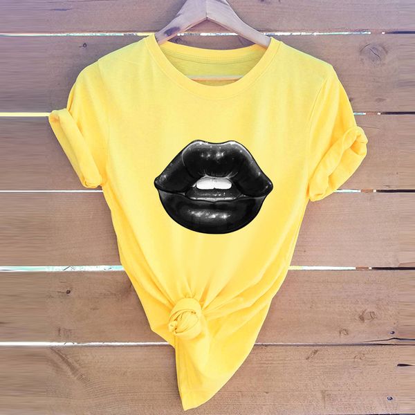 design women's t-shirt fashion summer new short-sleeved cotton t-shirt women's lips size s-5xl-2, White
