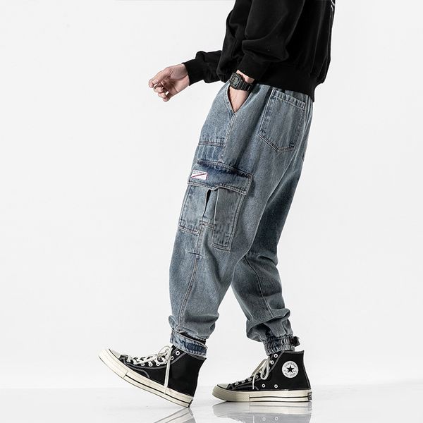 men's jeans japanese vintage fashion men loose fit big pocket cargo pants elastic waist streetwear designer hip hop joggers, Blue
men's jeans japanese vintage fashion men loose fit big pocket cargo pants elastic waist streetwear designer hip hop joggers, Blue