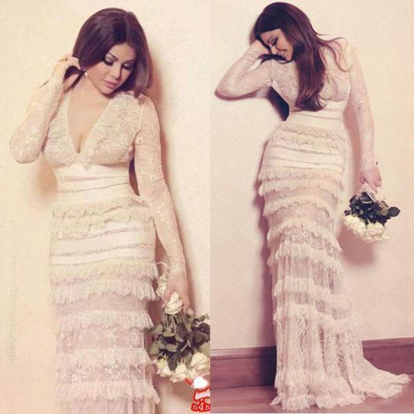 Sexy Lace Mermaid Evening Dresses 2019 Custom Made Deep V Neck Long Sleeve Tiered Lace Sweep Train Prom Dresses Saudi Arabia Party Gowns
Sexy Lace Mermaid Evening Dresses 2019 Custom Made Deep V Neck Long Sleeve Tiered Lace Sweep Train Prom Dresses Saudi Arabia Party Gowns