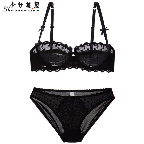 shaonvmeiwu slim underwear bra set dot dot half cup transparent temptation gauze embroidery large size bra, Red;black
shaonvmeiwu slim underwear bra set dot dot half cup transparent temptation gauze embroidery large size bra, Red;black