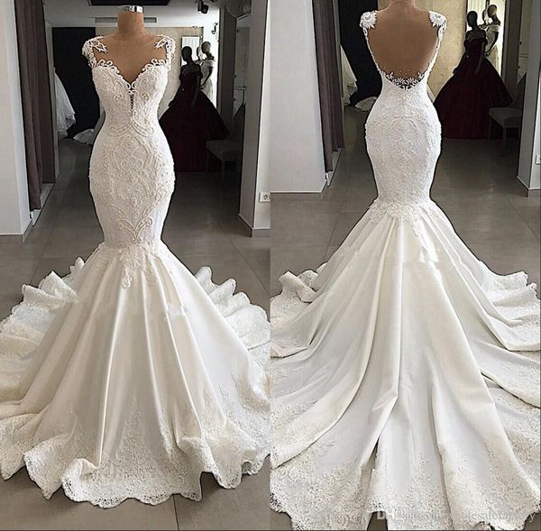 sheer neck lace mermaid wedding dresses satin applique beaded seen through back sweep train wedding dress bridal gowns vestidos de noiva, White
sheer neck lace mermaid wedding dresses satin applique beaded seen through back sweep train wedding dress bridal gowns vestidos de noiva, White