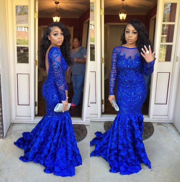 royal blue mermaid prom dresses sheer bateau neck long sleeves formal evening dress sequined lace african pageant party gowns plus size, Black
royal blue mermaid prom dresses sheer bateau neck long sleeves formal evening dress sequined lace african pageant party gowns plus size, Black