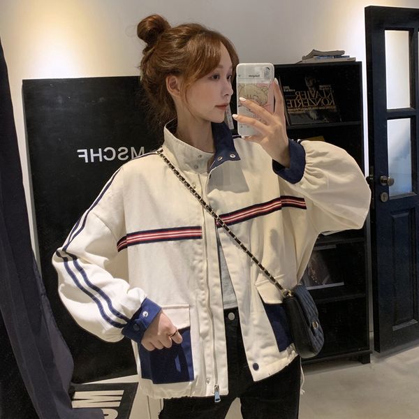 women's autumn new vintage jacket harbor style design contrast color pocket stripe loose joker long sleeve tooling jacket ml062, Black;brown
women's autumn new vintage jacket harbor style design contrast color pocket stripe loose joker long sleeve tooling jacket ml062, Black;brown