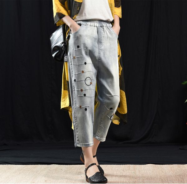 summer jeans women retro elastic waist casual denim pants new ladies loose pocket embroidery vintage trousers 2019 mori girl, Blue
summer jeans women retro elastic waist casual denim pants new ladies loose pocket embroidery vintage trousers 2019 mori girl, Blue