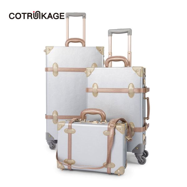 cotrunkage 3 pieces silver retro pu leather suitcase set 13" 20" 26" women trunk vintage luggages girls rolling luggage sets
cotrunkage 3 pieces silver retro pu leather suitcase set 13" 20" 26" women trunk vintage luggages girls rolling luggage sets