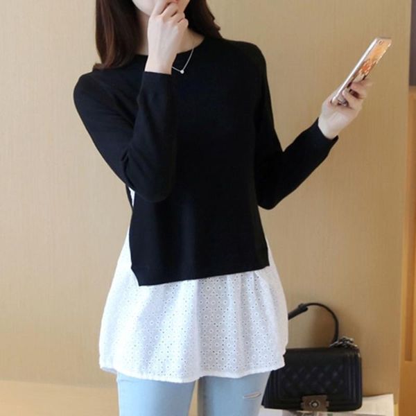 round neck knitted sweater 2020 spring autumn korean chic fake two piece patchwork pullovers knitwear causal female, White;black
round neck knitted sweater 2020 spring autumn korean chic fake two piece patchwork pullovers knitwear causal female, White;black