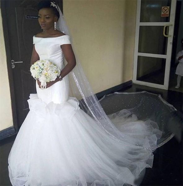 off shoulder mermaid african wedding dresses 2019 backless tiered tulle cascading ruffles bridal gowns plus size wedding gowns, White
off shoulder mermaid african wedding dresses 2019 backless tiered tulle cascading ruffles bridal gowns plus size wedding gowns, White