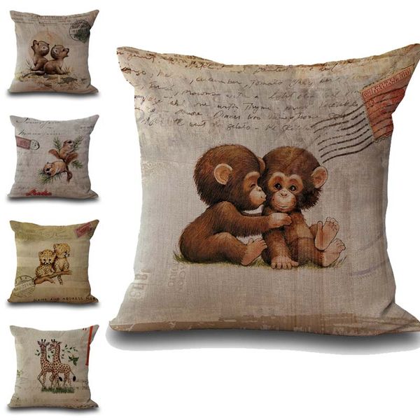 симпатичные маленькие обезьяны животных леопарда жираф наволочка подушка белье хлопок бросьте площади наволочки крышки корабль падения 30077