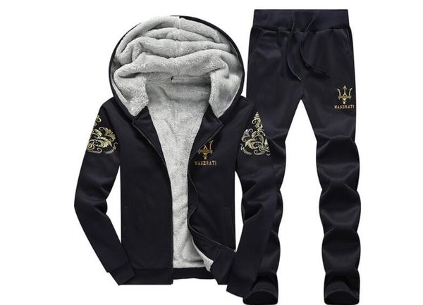 mens winter warm thick tracksuits jogger jackets 2pcs clothing sets designer maserati, Gray