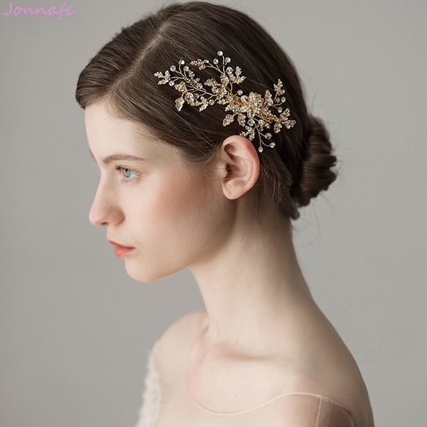 jonnafe gold leaf flower women barrettes bridal side clip rhinestone wedding hair oranment accessories, Golden;white
jonnafe gold leaf flower women barrettes bridal side clip rhinestone wedding hair oranment accessories, Golden;white