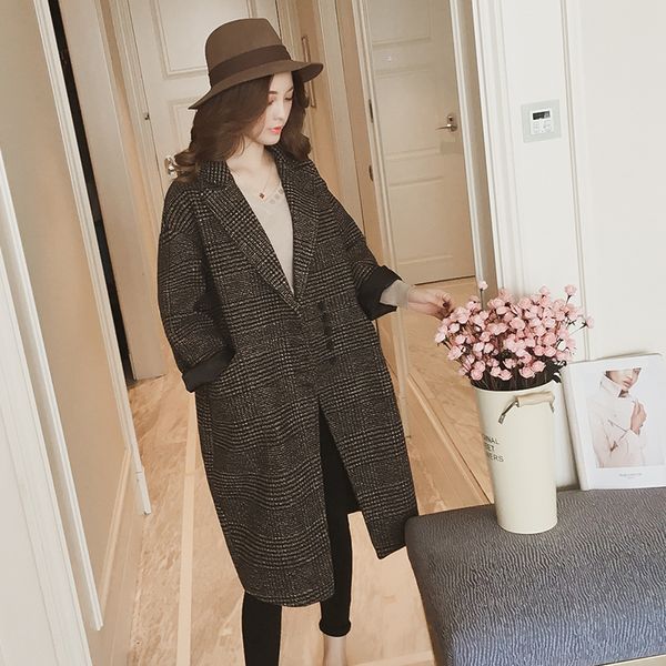 2019 new wool blend jacket women autumn casual loose office lady female overcoat solid striped plaid medium long woolen jacket, Black
2019 new wool blend jacket women autumn casual loose office lady female overcoat solid striped plaid medium long woolen jacket, Black