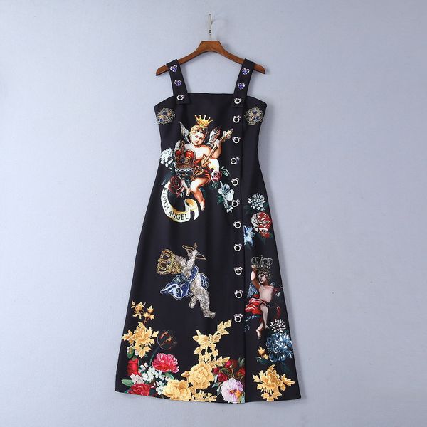 new clothes for women in europe and america for the summer of 2019 condole belt beautiful buttons angel crown print black dress, Black;gray
new clothes for women in europe and america for the summer of 2019 condole belt beautiful buttons angel crown print black dress, Black;gray