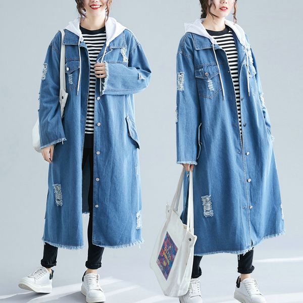 2019 new long denim women trench coat loose full sleeve hooded casual female windbreaker chic buttons cardigan, Tan;black
2019 new long denim women trench coat loose full sleeve hooded casual female windbreaker chic buttons cardigan, Tan;black