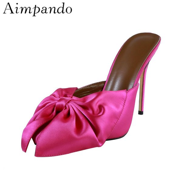 luxury silk butterfly-knot slippers women thin high heel pointed toe slingback slim mules big bowknot spring outwear shoes woman, Black 
luxury silk butterfly-knot slippers women thin high heel pointed toe slingback slim mules big bowknot spring outwear shoes woman, Black