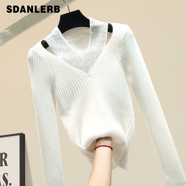 autumn sweater women's new thick drilling knitted shirt outfit v neck stretch sweater bodycon sweter jumper femme, White;black
autumn sweater women's new thick drilling knitted shirt outfit v neck stretch sweater bodycon sweter jumper femme, White;black