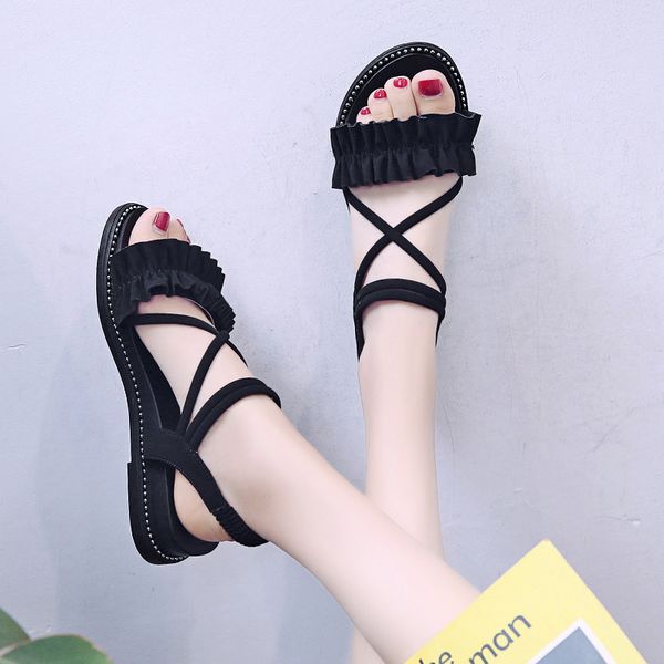 2020 new summer little girl summer flat girls sandals open toe student sandals low roman shoes, Black
2020 new summer little girl summer flat girls sandals open toe student sandals low roman shoes, Black