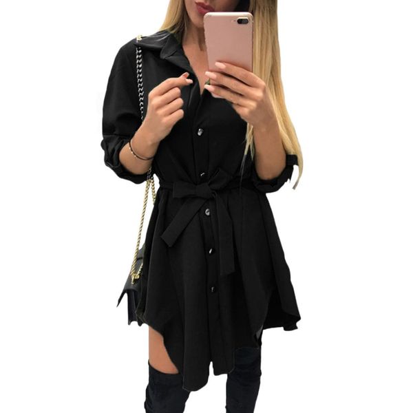 single breasted turn down collar long sleeve loose gift waist belt fashion summer irregular hem women dress casual knee length, Black;gray
single breasted turn down collar long sleeve loose gift waist belt fashion summer irregular hem women dress casual knee length, Black;gray