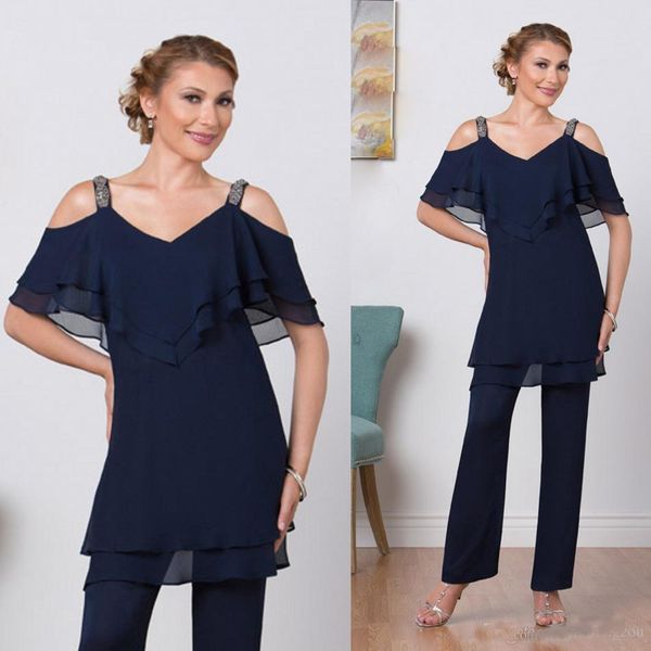 

Ursula 2019 Mother Of Bride Pant Suits Two Pieces Chiffon Mother Of The Bride V Neck Cheap Plus Size Mother's Wear Custom Made