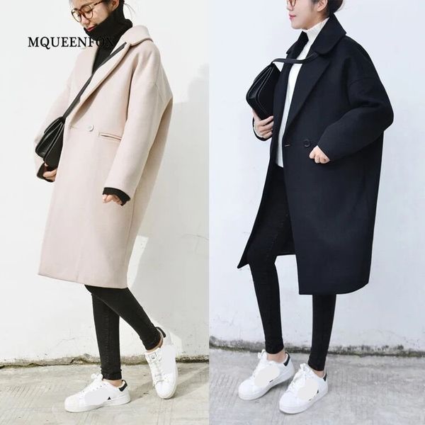 2019 new woolen coat medium-long pure color women's woolen coat casual loose long-sleeved female, Black
2019 new woolen coat medium-long pure color women's woolen coat casual loose long-sleeved female, Black