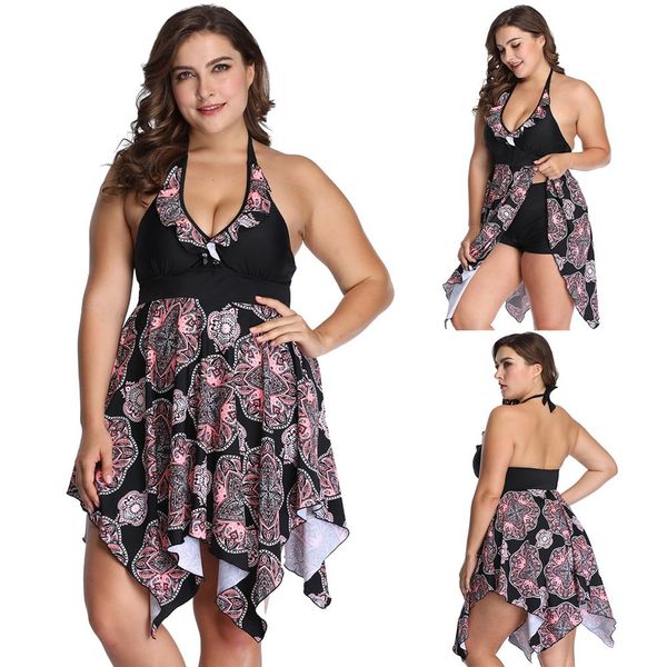 plus size beach flower print halter women swimdress briefs two-piece tankini set, White;black
plus size beach flower print halter women swimdress briefs two-piece tankini set, White;black