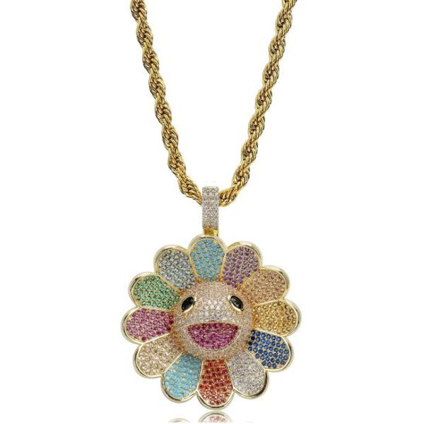 2019 hip hop colorful smile flower and diamond rotating necklace pendant for man and woman gift, Silver
2019 hip hop colorful smile flower and diamond rotating necklace pendant for man and woman gift, Silver