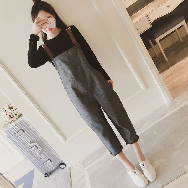 2018 spring and autumn fashion loose large size korea sweet style women's set slim fit shouder strap pant casual office lady set, Gray
2018 spring and autumn fashion loose large size korea sweet style women's set slim fit shouder strap pant casual office lady set, Gray