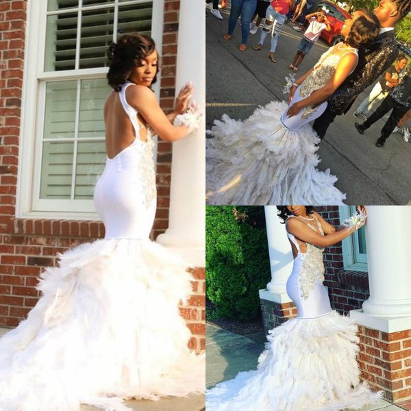 hollow back mermaid wedding dresses jewel neck sleeveless appliques beads feathers chiffon bridal gowns sweep train robes de mariée, White
hollow back mermaid wedding dresses jewel neck sleeveless appliques beads feathers chiffon bridal gowns sweep train robes de mariée, White