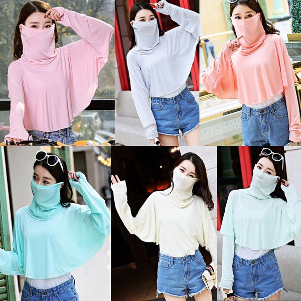 11 colors solid color cycling outdoor sun protection clothing beach tourism wild ice silk sunscreen shawl shrug with mask, Blue;gray
11 colors solid color cycling outdoor sun protection clothing beach tourism wild ice silk sunscreen shawl shrug with mask, Blue;gray