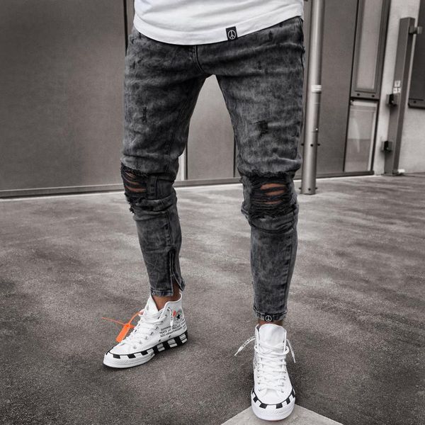 men's jeans slim fashion pants streetwear ripped pencil pants zipper jeans 2019 spring summer new brand new product, Blue
men's jeans slim fashion pants streetwear ripped pencil pants zipper jeans 2019 spring summer new brand new product, Blue