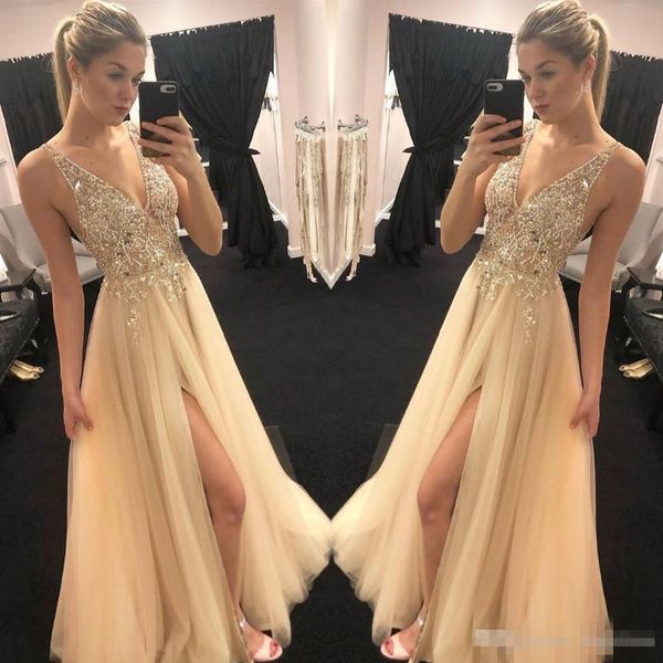 elie saab sparkly gold champagne prom dresses 2019 v neck beaded sequins front split formal celebrity evening gowns robe de soiree, Black
elie saab sparkly gold champagne prom dresses 2019 v neck beaded sequins front split formal celebrity evening gowns robe de soiree, Black
