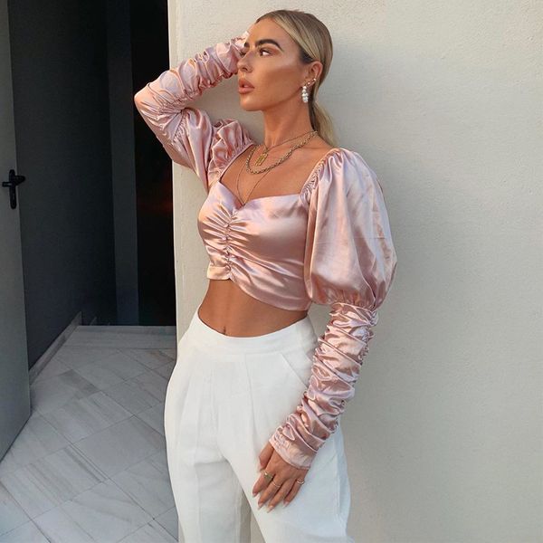 spring ladies palace short tshirts puff long sleeve solid skinny womens tees square neck pleated female, White
spring ladies palace short tshirts puff long sleeve solid skinny womens tees square neck pleated female, White