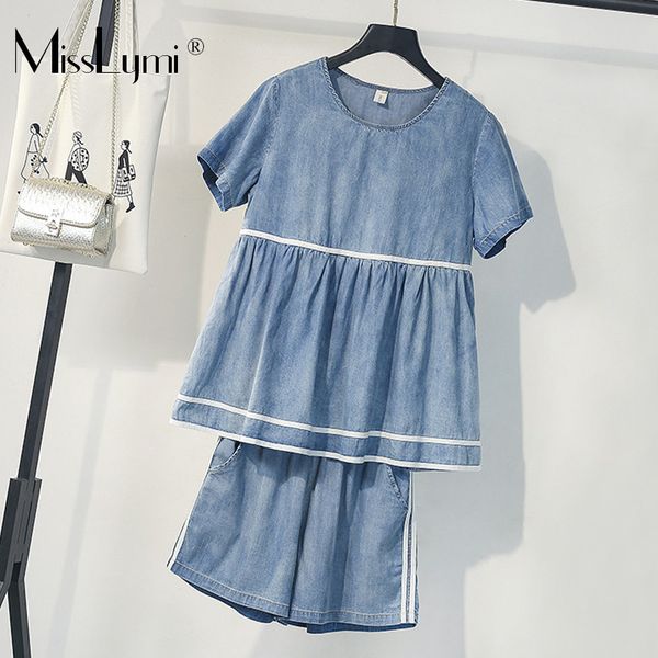 xl-5xl plus size women denim two piece set summer 2019 short sleeve loose casual and elastic waist side striped shorts, White
xl-5xl plus size women denim two piece set summer 2019 short sleeve loose casual and elastic waist side striped shorts, White