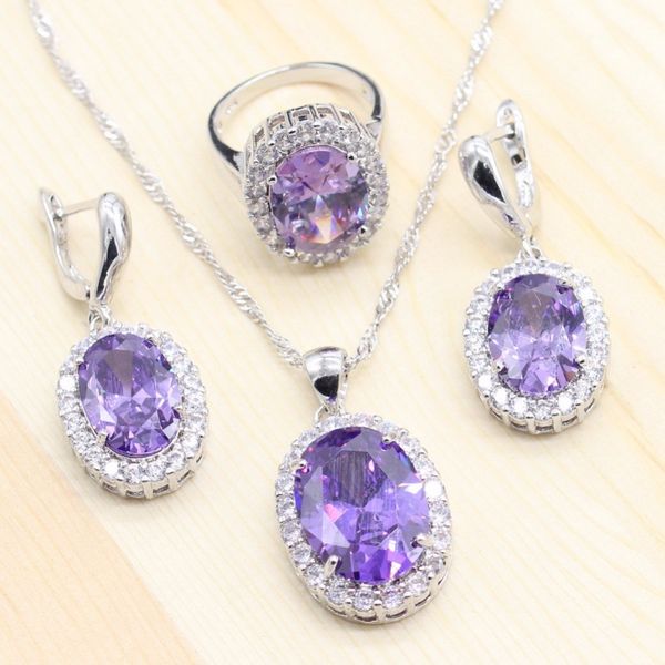 women semi-precious stones jewelry sets purple oval shape wedding ring earrings pendant necklace chain sets for gift, Silver
women semi-precious stones jewelry sets purple oval shape wedding ring earrings pendant necklace chain sets for gift, Silver
