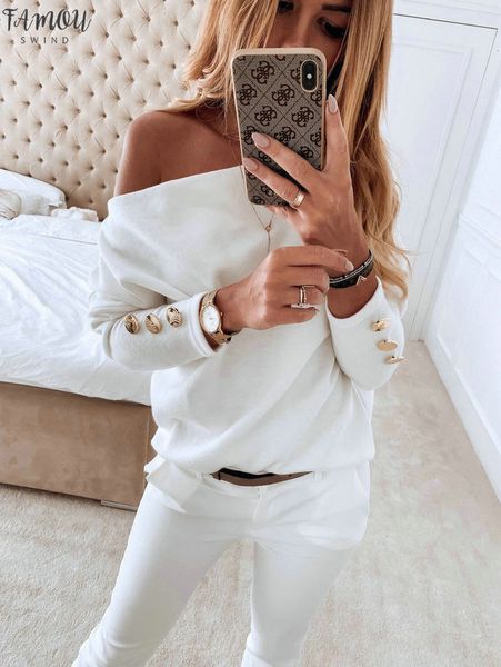 women off shoulder t shirt ladies solid button long sleeve autumn winter warm casual shirt solid tee loose, White
women off shoulder t shirt ladies solid button long sleeve autumn winter warm casual shirt solid tee loose, White