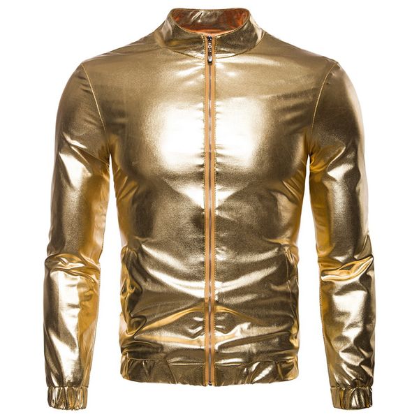 2019 autumn winter fashion men slim fit jacket men casual hip hop nightclub bright jacket coats for male gold silver, Black;brown 
2019 autumn winter fashion men slim fit jacket men casual hip hop nightclub bright jacket coats for male gold silver, Black;brown
